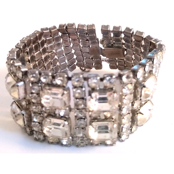Vintage Weiss Clear Rhinestone 7 Row 60's Bracelet 7" - Picture 8 of 10